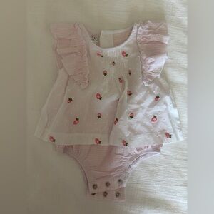Mud Pie Pink and White Floral Ruffle One-Piece Bodysuit